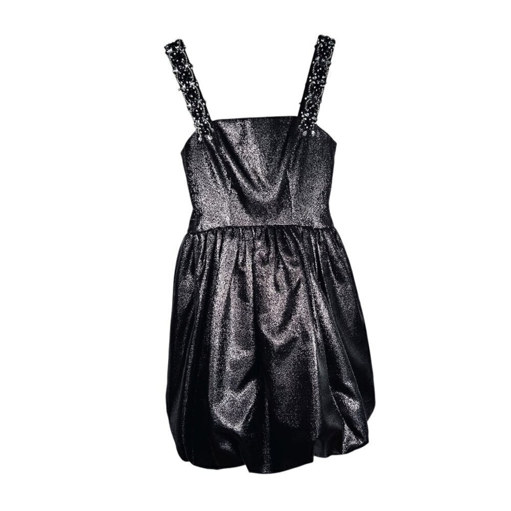Marchesa Notte Black Metallic Taffeta Bubble Evening Dress Size 0 Shimmer Formal